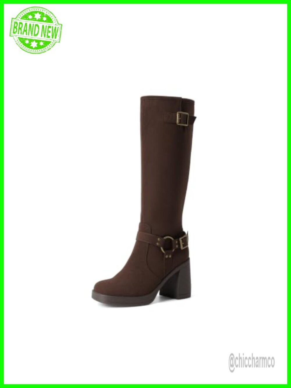 Womens Platform Knee High Boots Chunky Block Heel Faux Suede Moto